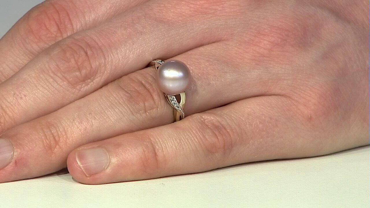 Video Bague en argent et Perle Ming de couleur pourpre (TPC)