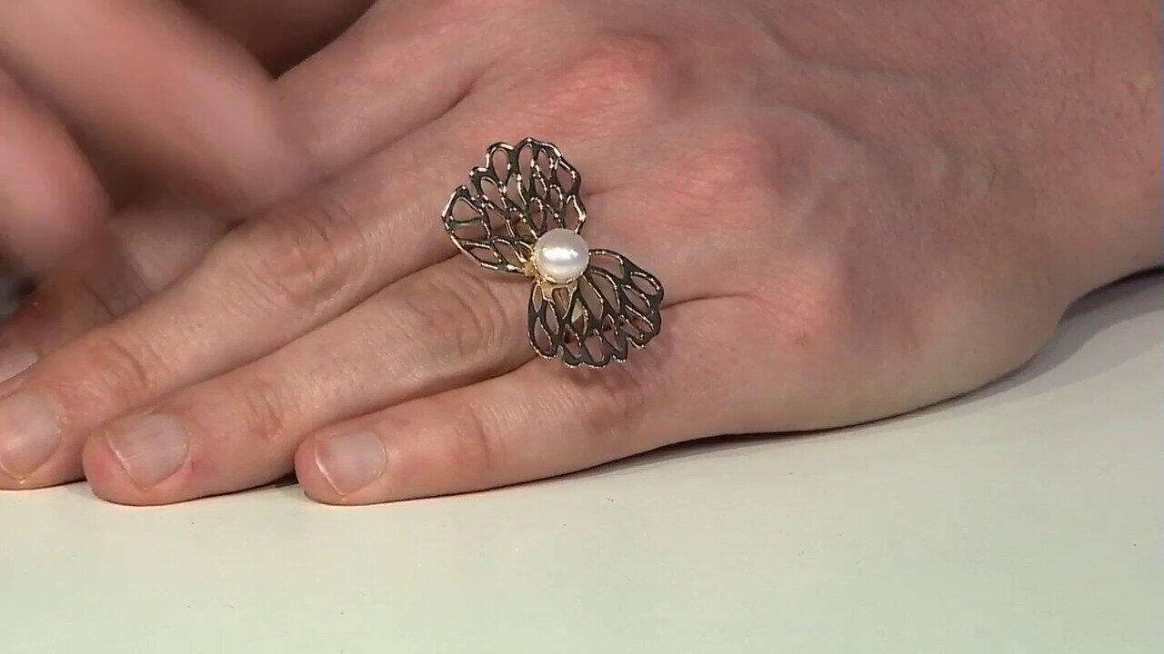 Video Bague en argent et Perle blanche de culture d'eau douce (TPC)