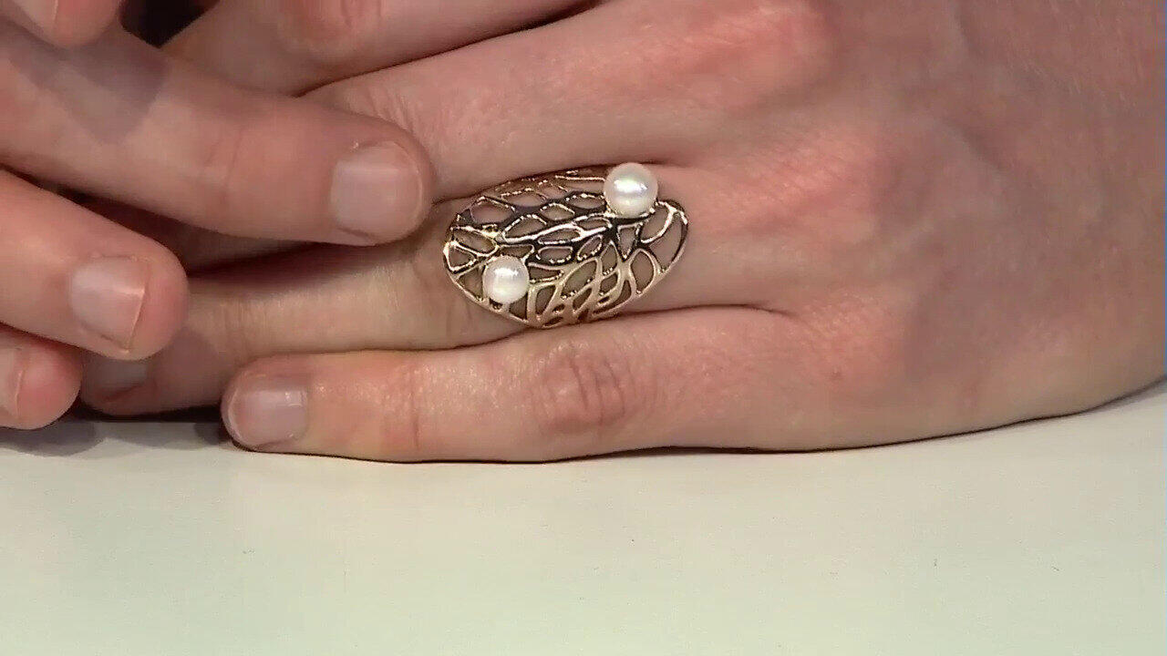 Video Bague en argent et Perle blanche de culture d'eau douce (TPC)