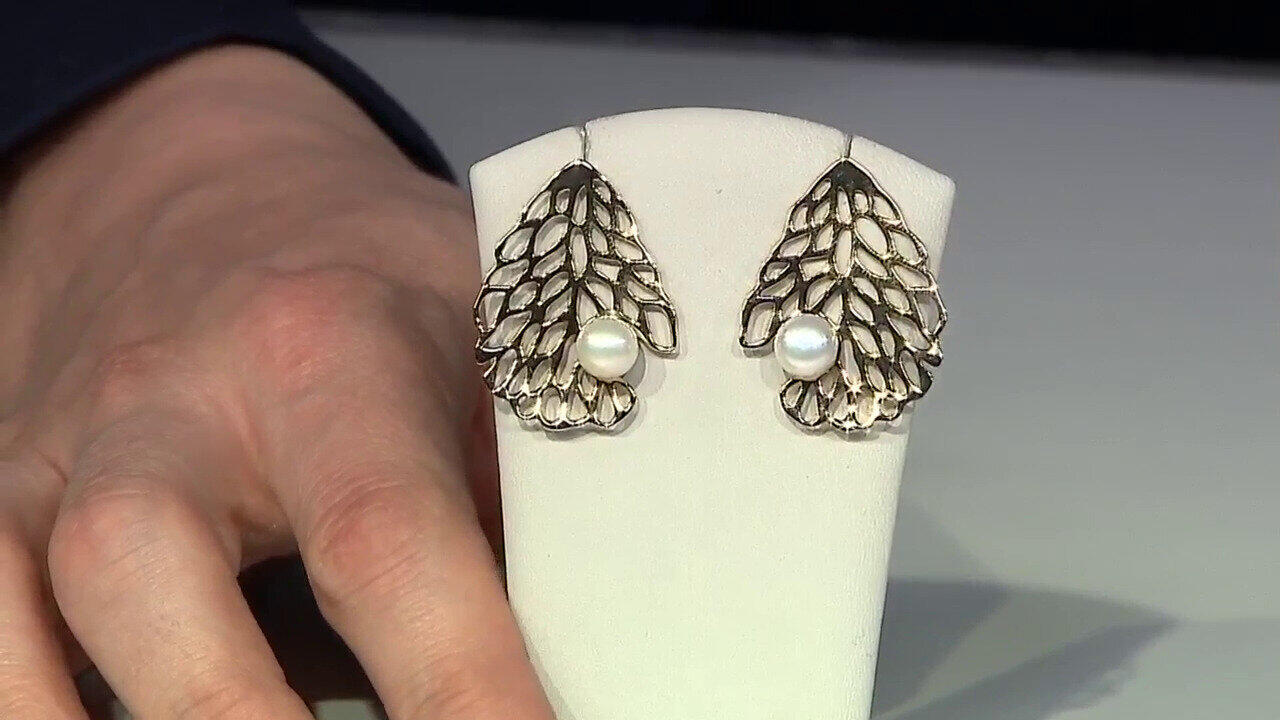 Video Boucles d'oreilles en argent et Perle blanche de culture d'eau douce (TPC)