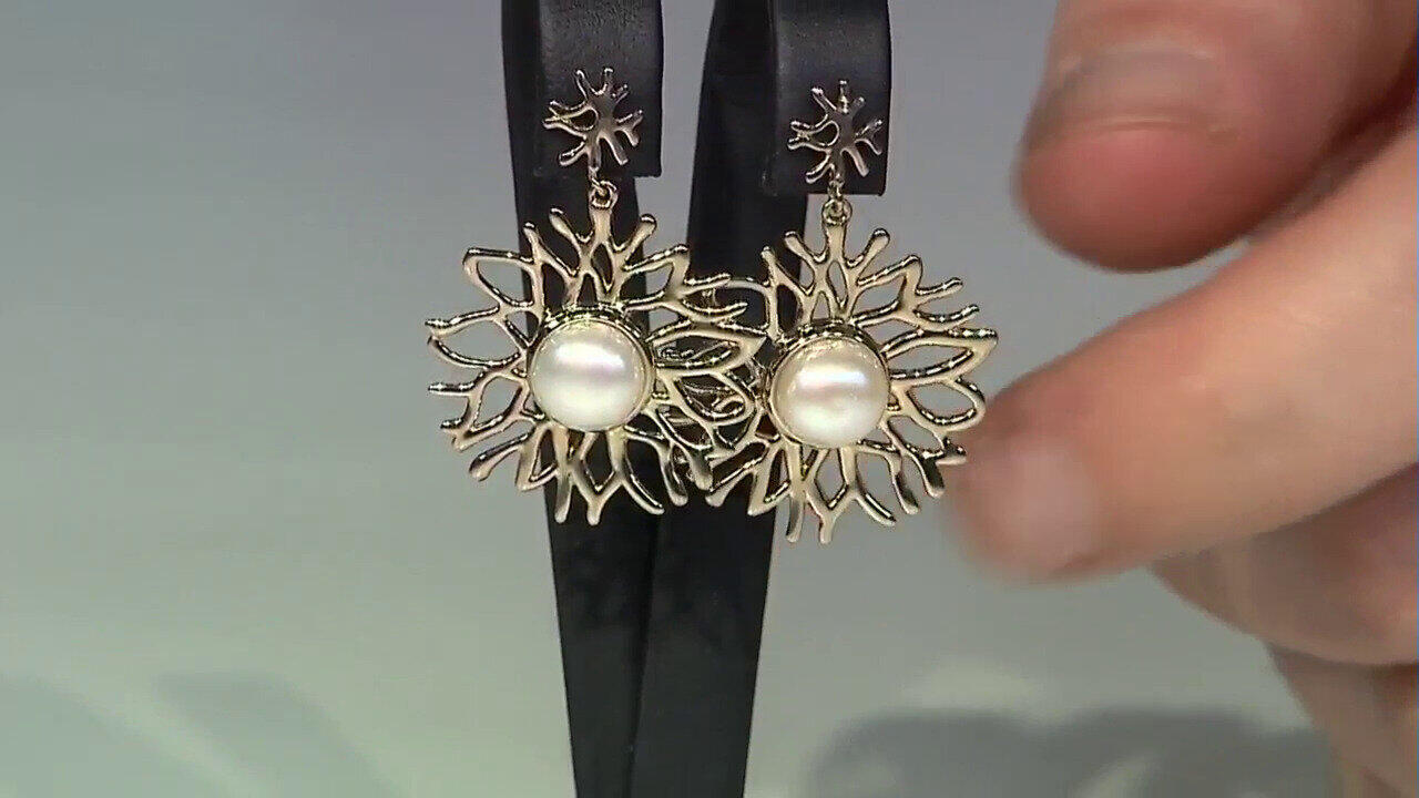 Video White Freshwater Pearl Silver Earrings (TPC)