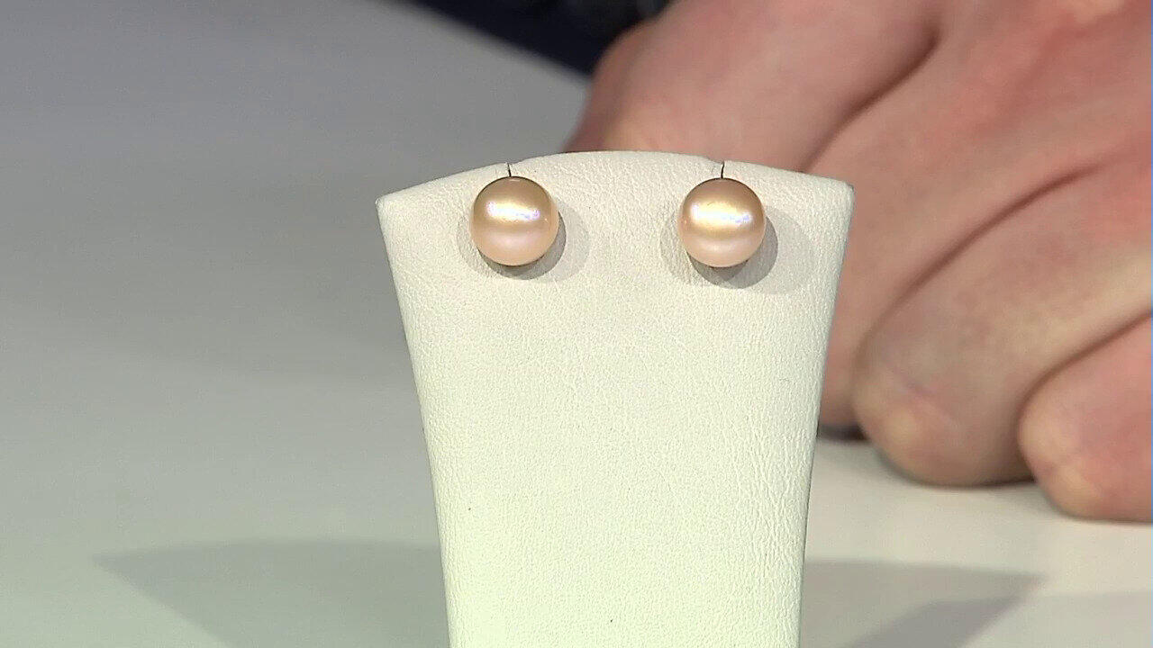 Video Orange Freshwater Pearl Silver Earrings (TPC)