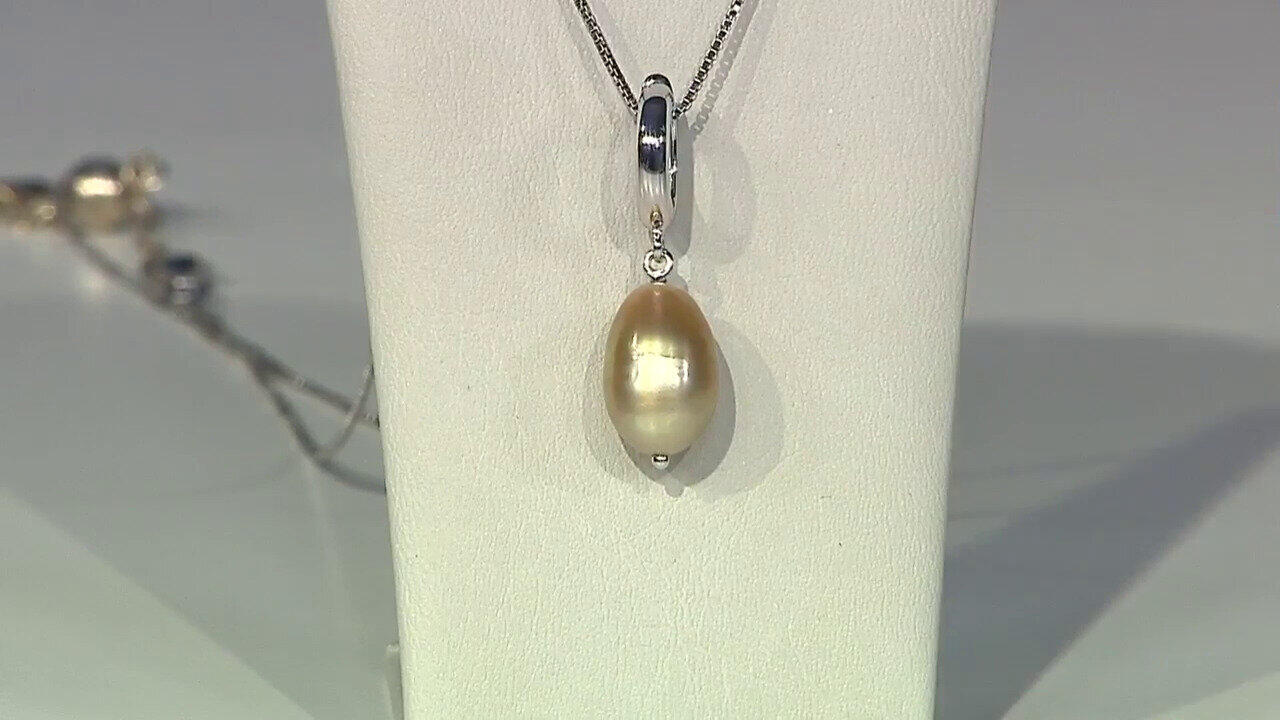 Video Golden South Sea Pearl Silver Pendant (TPC)