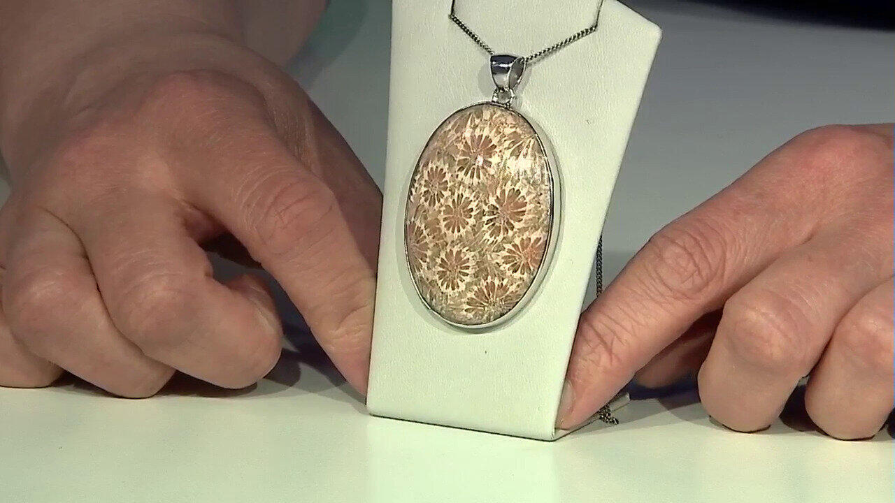 Video Pendentif en argent et Corail fossilisé (Bali Barong)