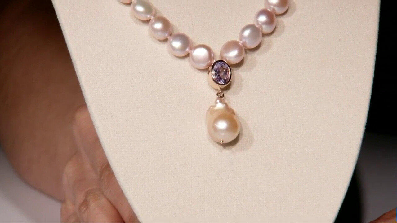 Video Zilveren halsketting met een Oranje zoetwater kweekparel (TPC)