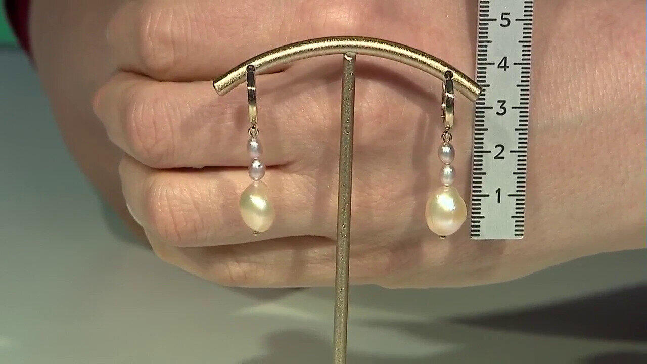 Video Orange Freshwater Pearl Silver Earrings (TPC)