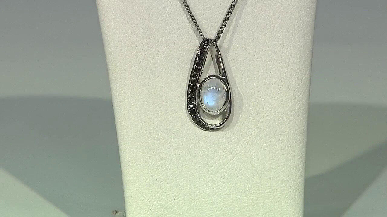 Video Pendentif en argent et Pierre de Lune arc-en-ciel