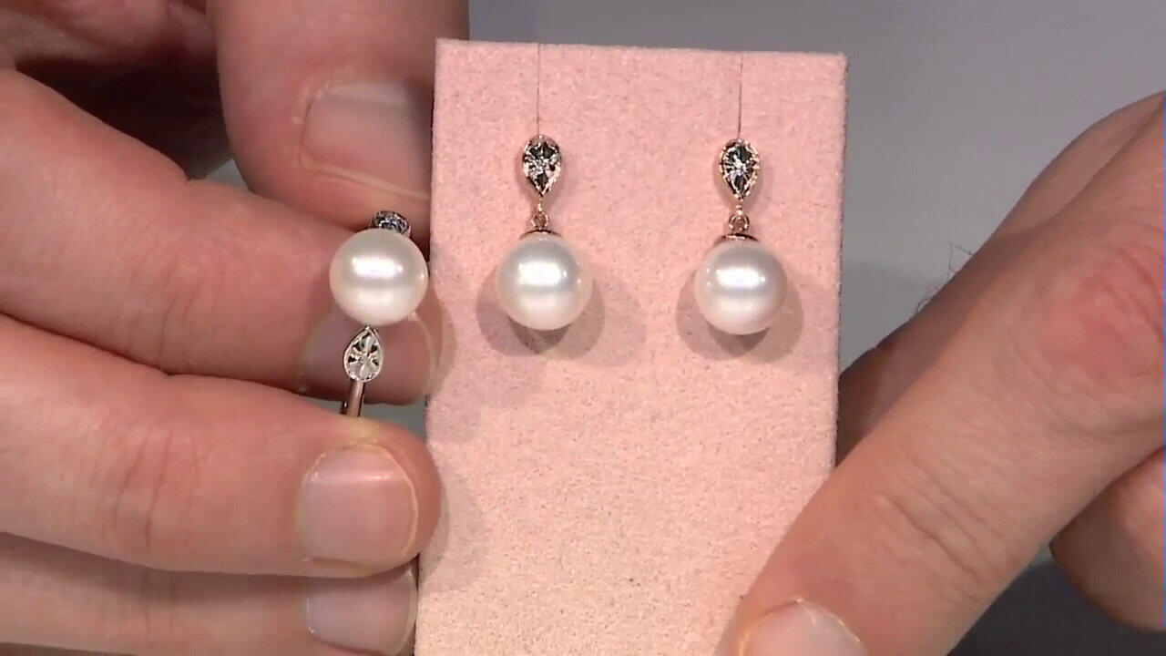 Video Boucles d'oreilles en or et Perle blanche de culture d'eau douce (TPC)