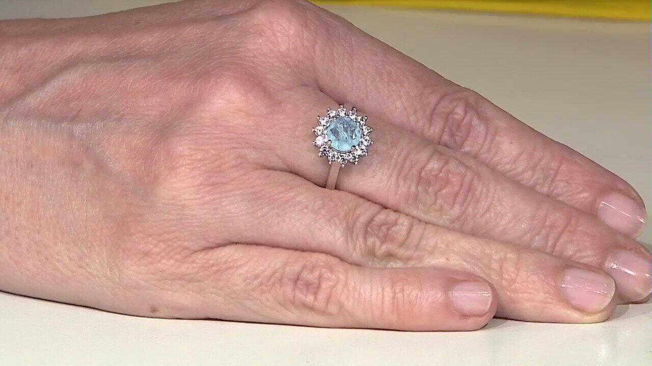 Video Anello in argento con Quarzo blu pastello
