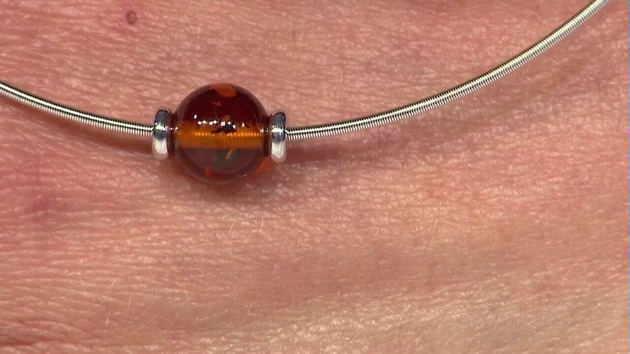 Video Cognac Baltic Amber Silver Necklace (MONOSONO COLLECTION)