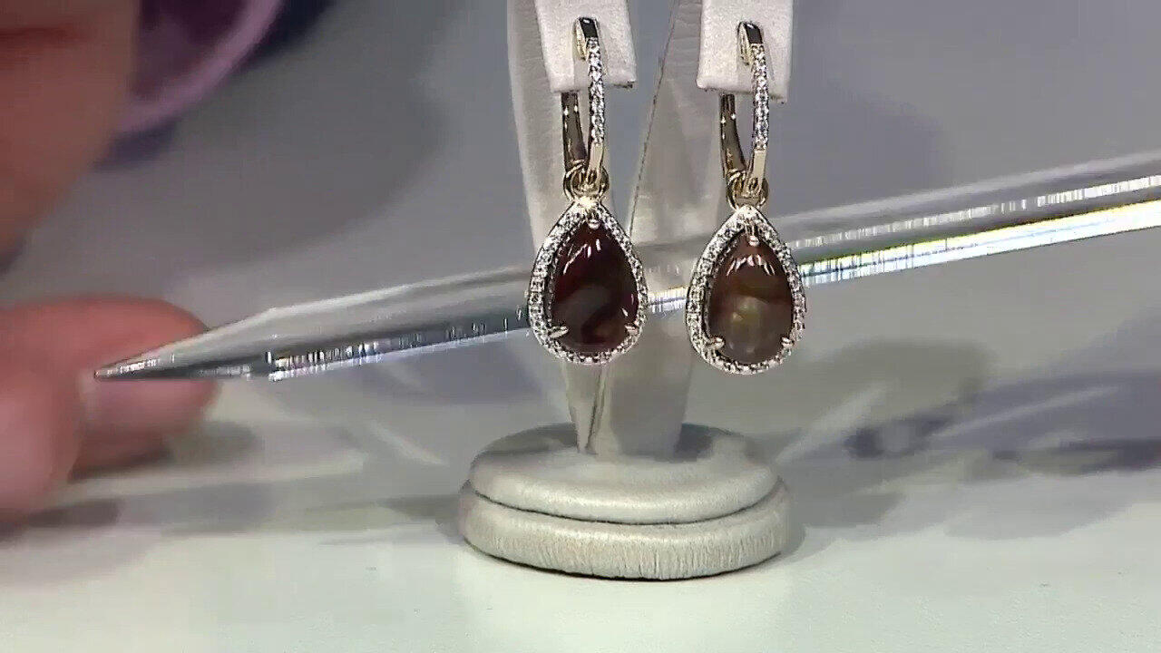 Video 9K Fire Agate Gold Earrings