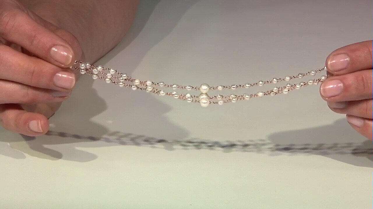 Video Weiße Süßwasserzuchtperlen-Silberarmband