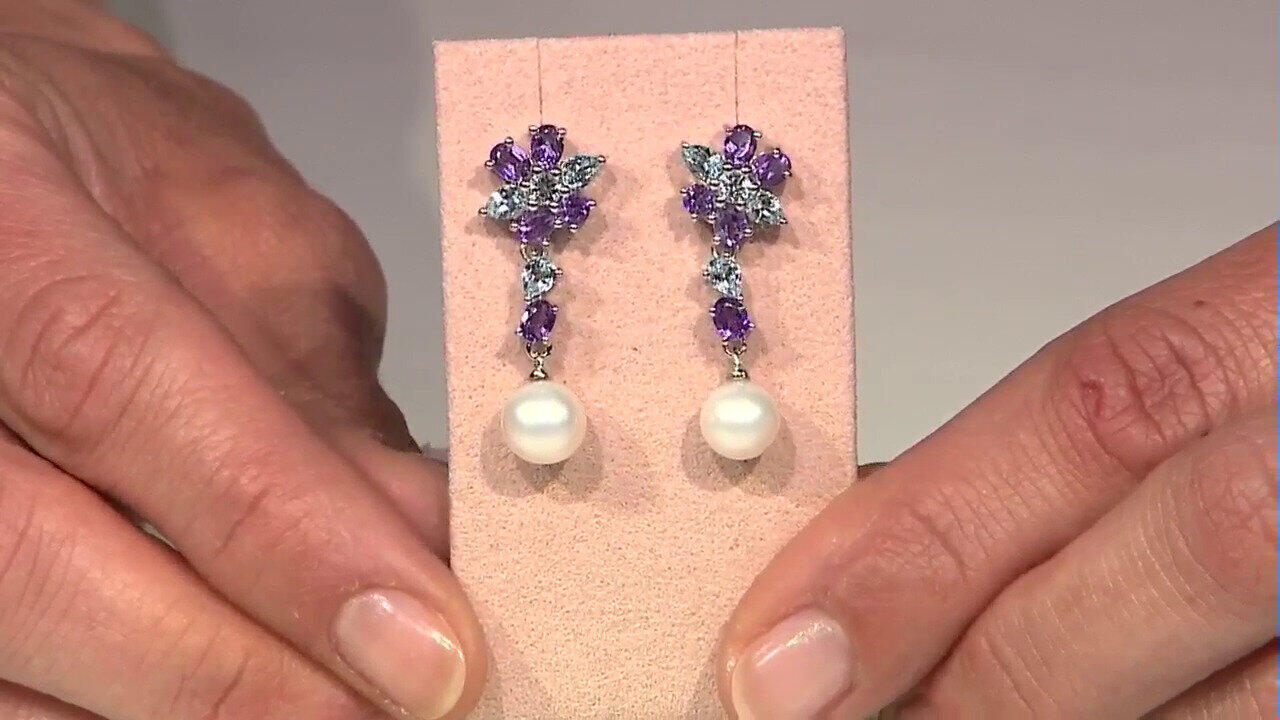 Video White Freshwater Pearl Silver Earrings