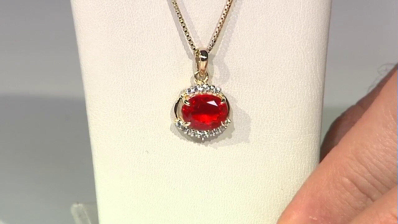 Video 9K AAA Mexican Fire Opal Gold Pendant