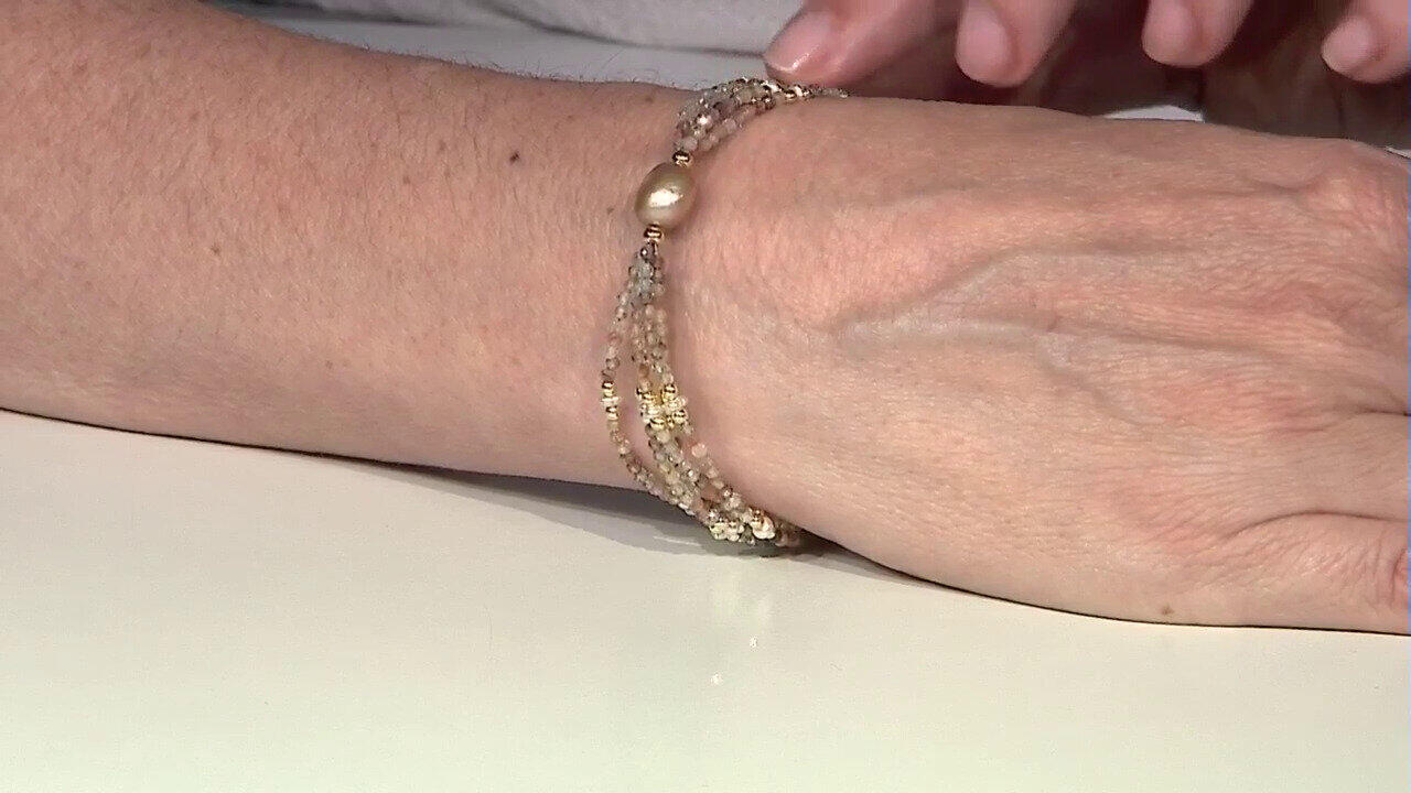 Video Brazalete en plata con Perla durazno Freshwater (Riya)