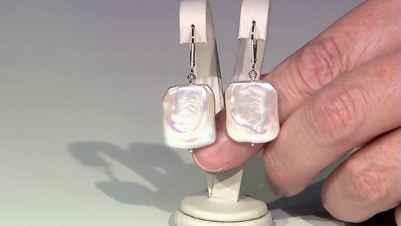 Video White Freshwater Pearl Silver Earrings (TPC)