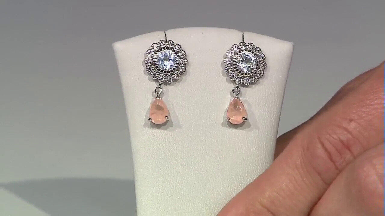 Video Pendientes en plata con Cuarzo durazno pastel