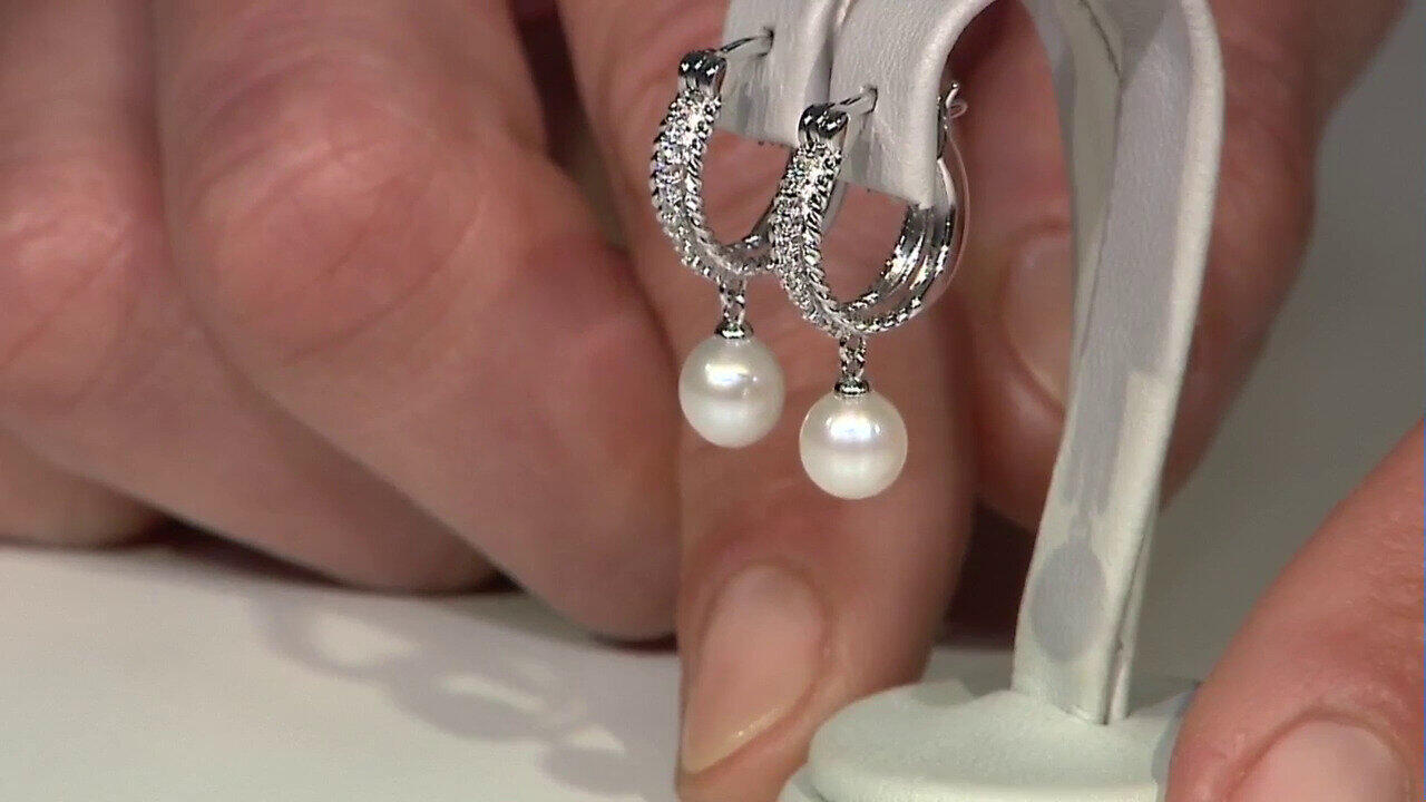 Video Pendientes en plata con Perla blanca Freshwater