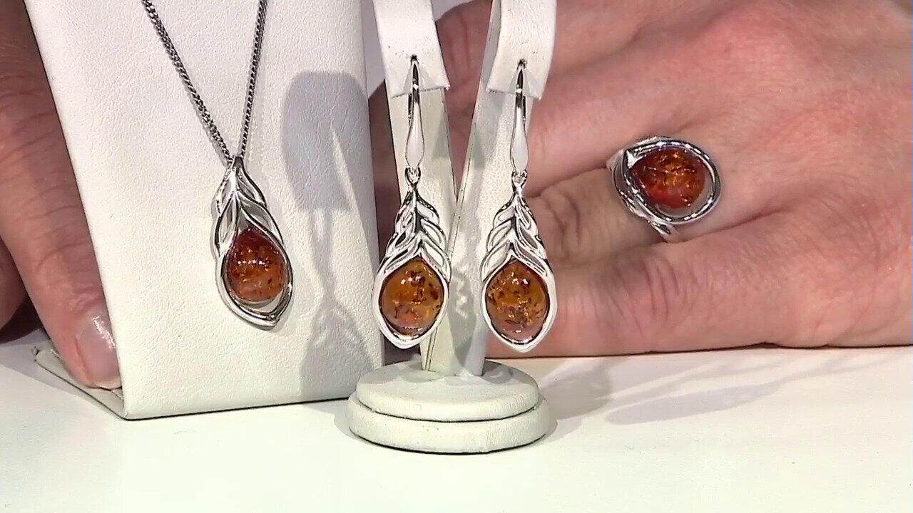 Video Pendientes en plata con Ámbar báltico cognac (dagen)