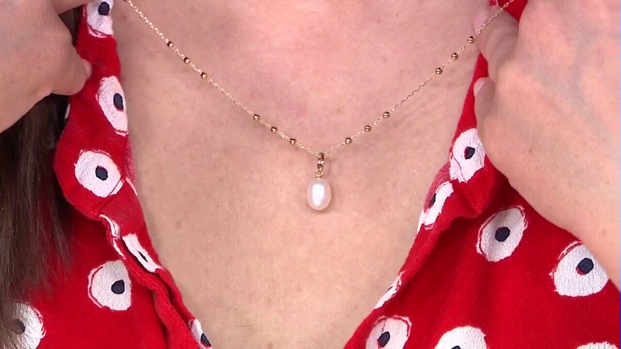 Video Collar en plata con Perla blanca Freshwater