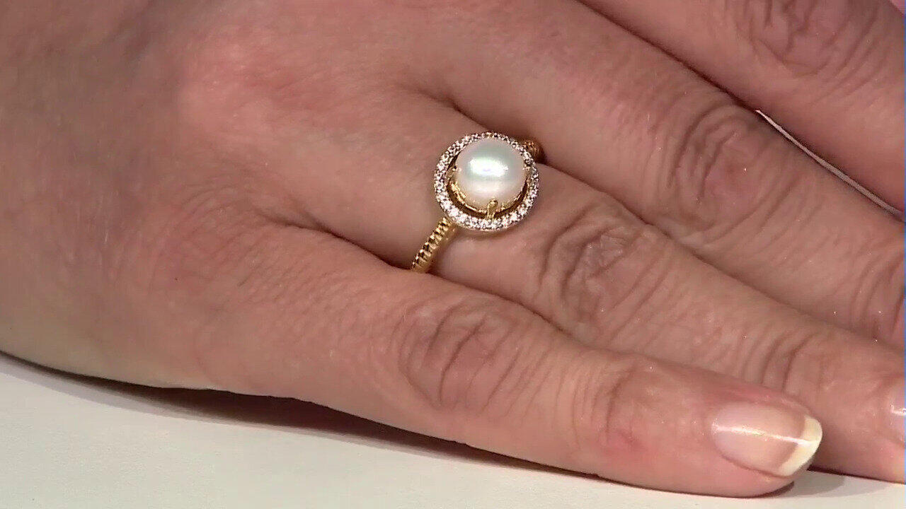 Video Anello in argento con Perla d'Acqua Dolce Bianca