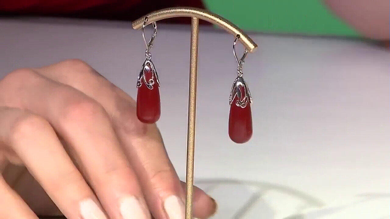 Video Pendientes en plata con Ágata roja