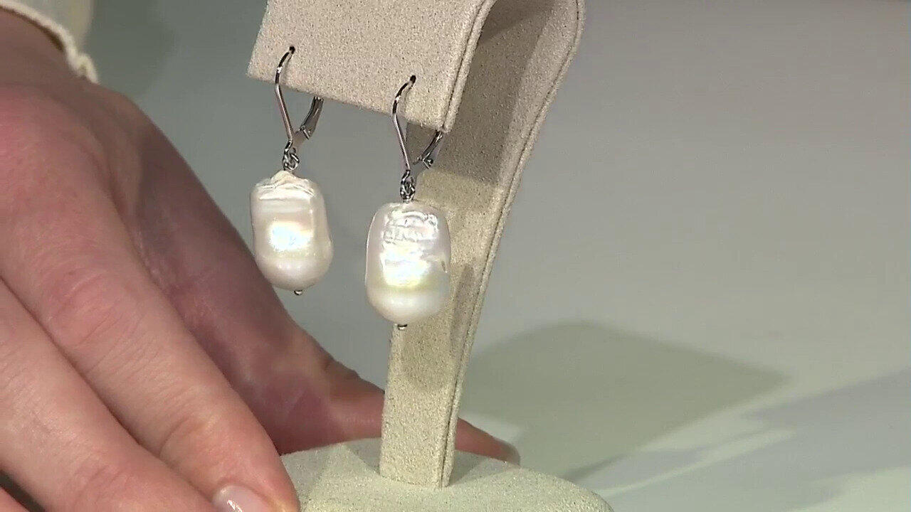 Video Orecchini in argento con Perla d'Acqua Dolce Bianca (TPC)