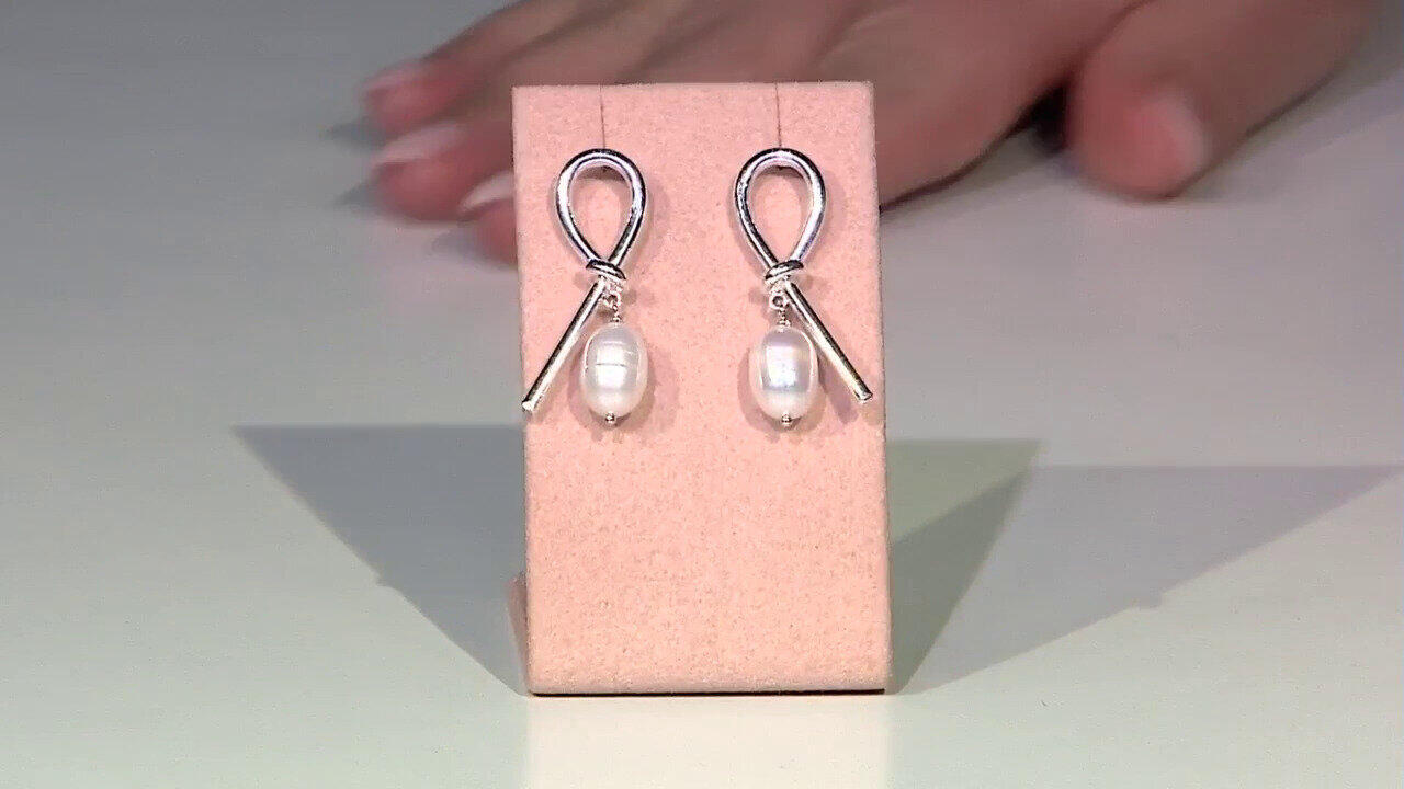 Video Orecchini in argento con Perla d'Acqua Dolce Bianca (Joias do Paraíso)