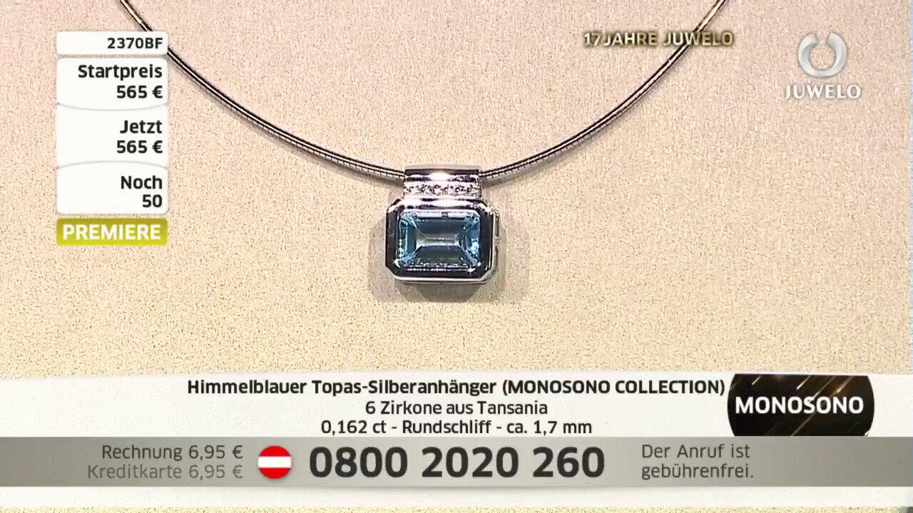 Video Ciondolo in argento con Topazio Blu Cielo (MONOSONO COLLECTION)
