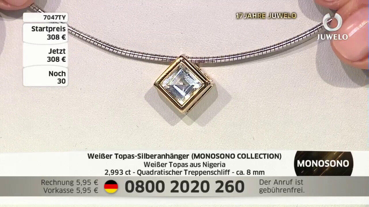 Video Pendentif en argent et Topaze blanche (MONOSONO COLLECTION)