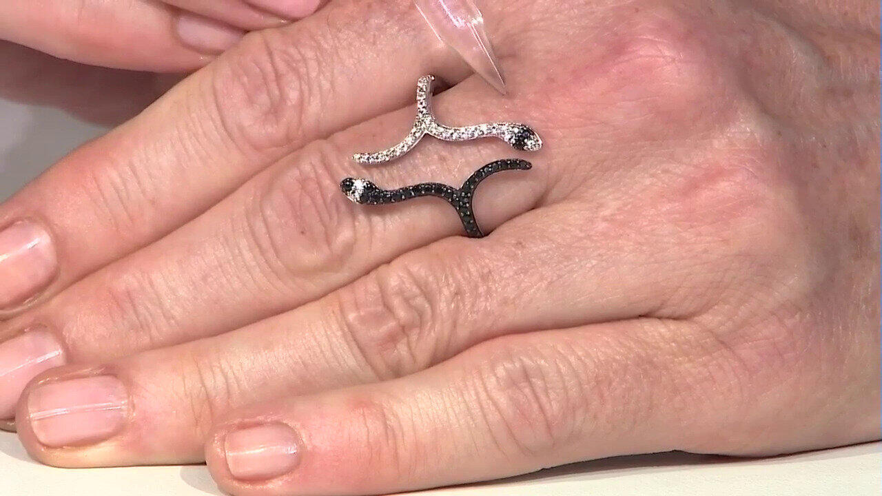 Video Zilveren ring met zwarte spinelstenen