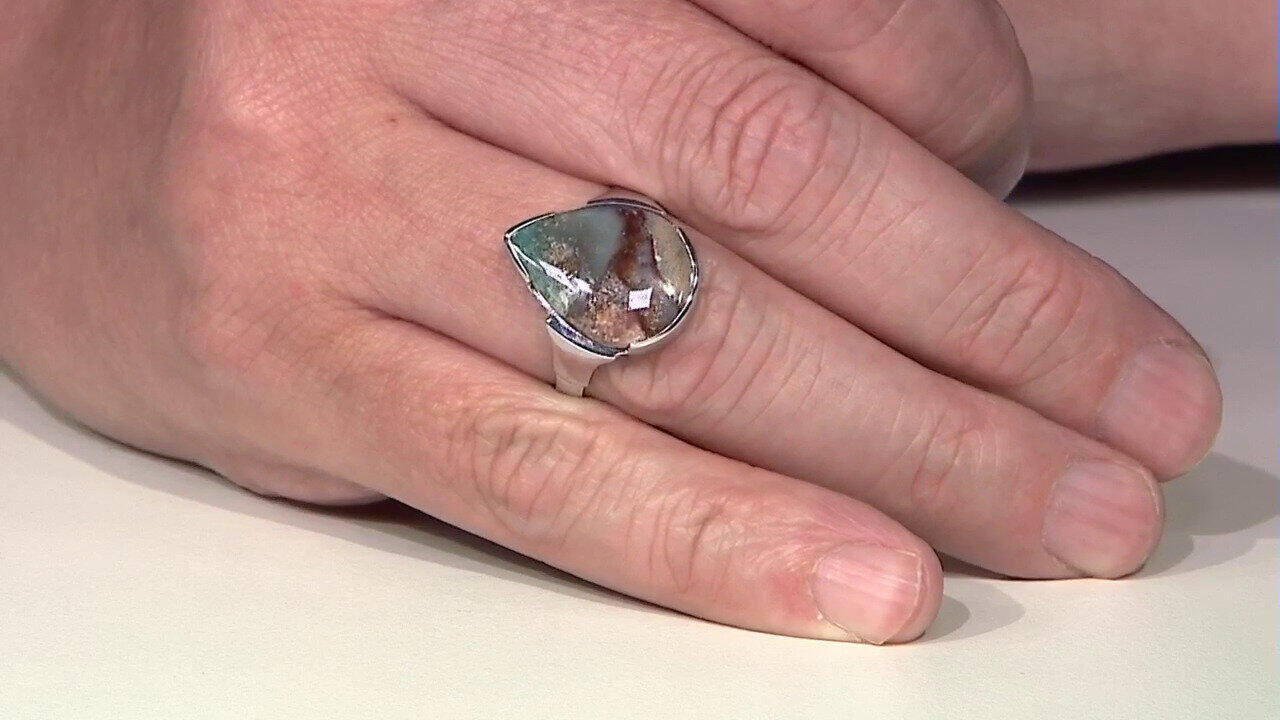 Video Zilveren ring met een versteend geopaliseerd hout (Bali Barong)