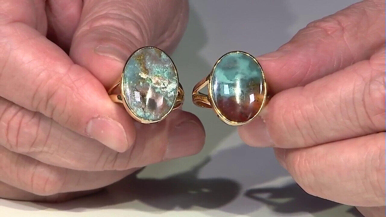 Video Anello in argento con Legno pietrificato opalizzato (Bali Barong)