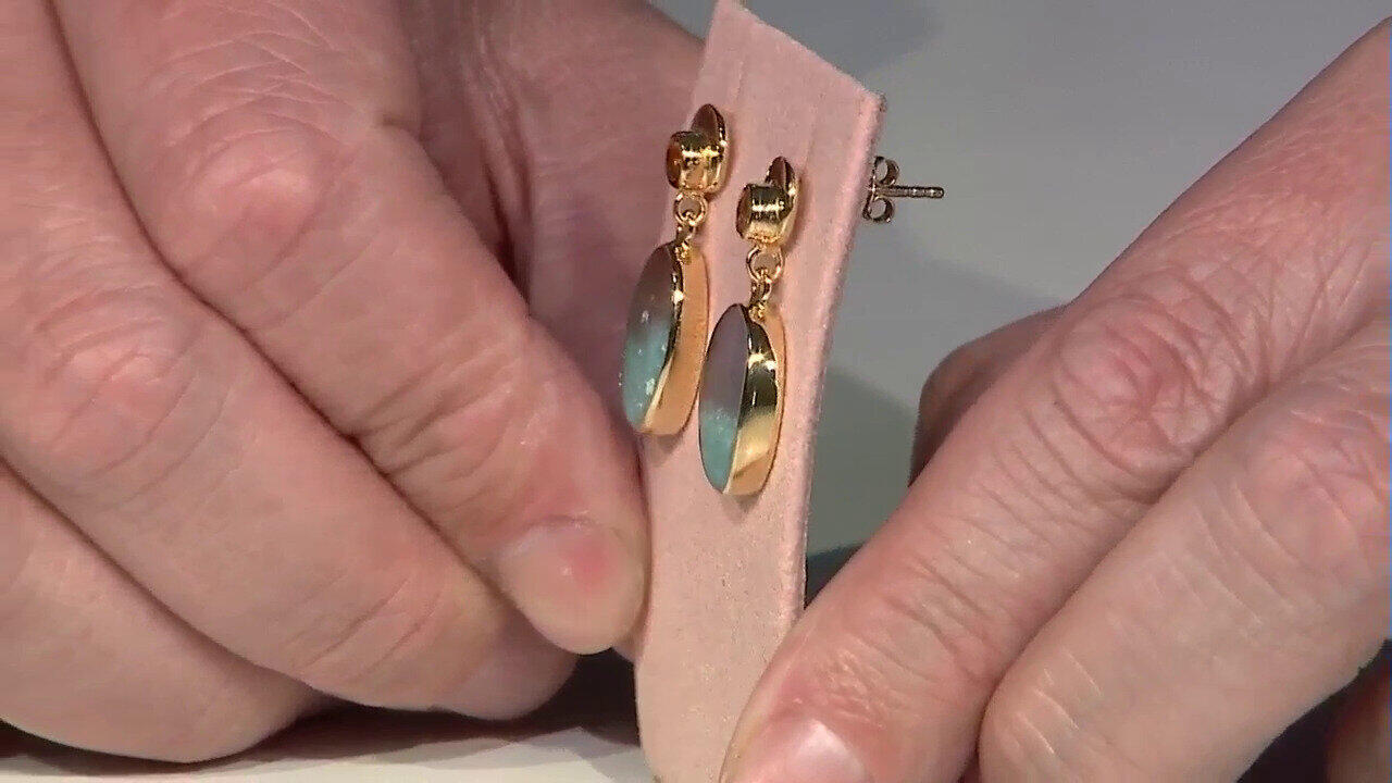 Video Boucles d'oreilles en argent et Bois pétrifié opalisé (Bali Barong)