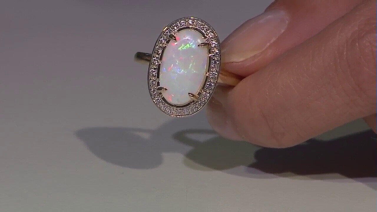 Video Brasilianischer Weißer Opal-Goldring