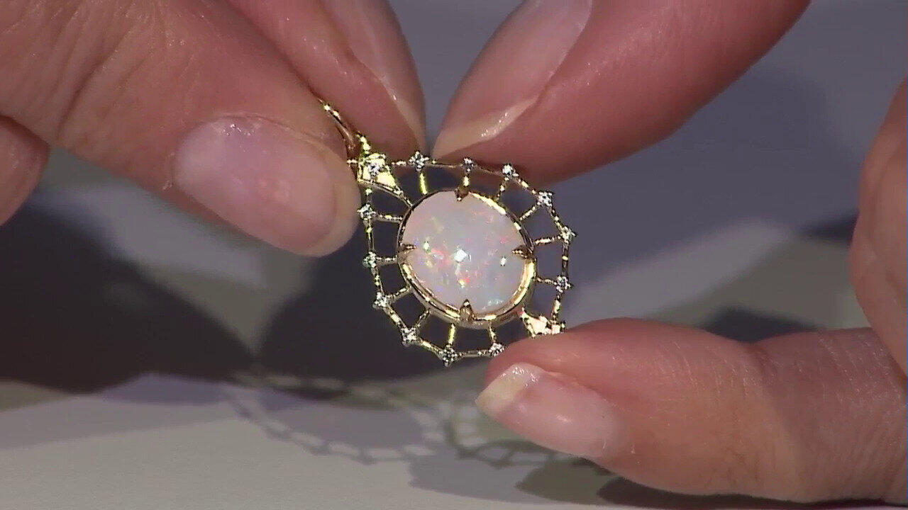 Video 9K Brazilian White Opal Gold Pendant