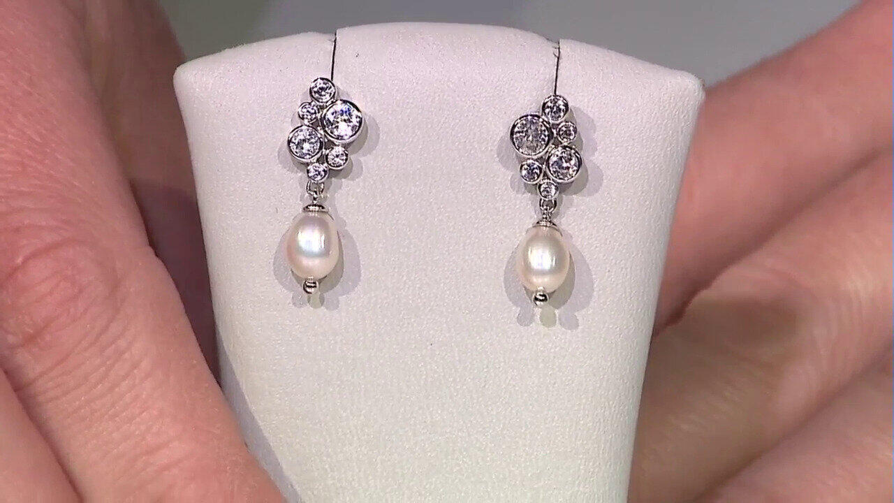 Video Boucles d'oreilles en argent et Perle blanche de culture d'eau douce