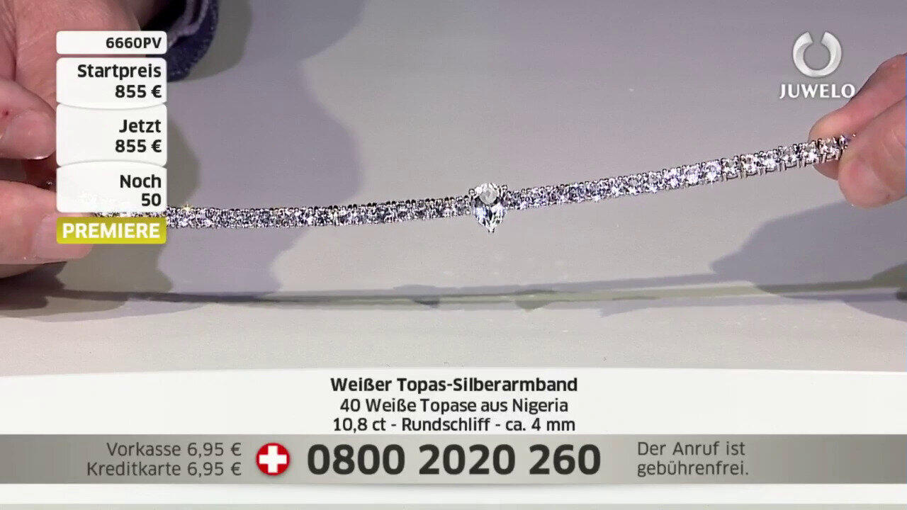Video Weißer Topas-Silberarmband