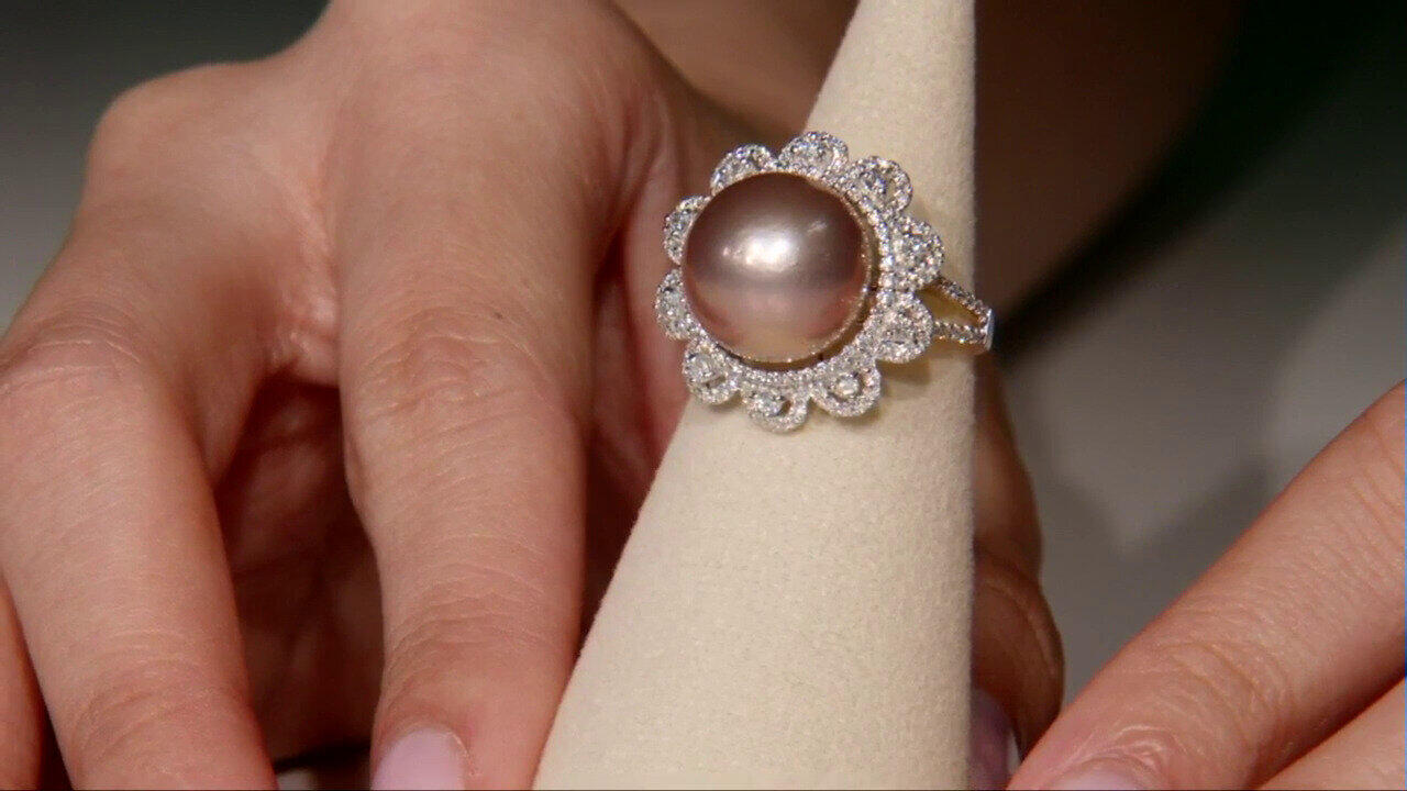 Video Gouden ring met een koninklijke roze Ming parel (TPC)