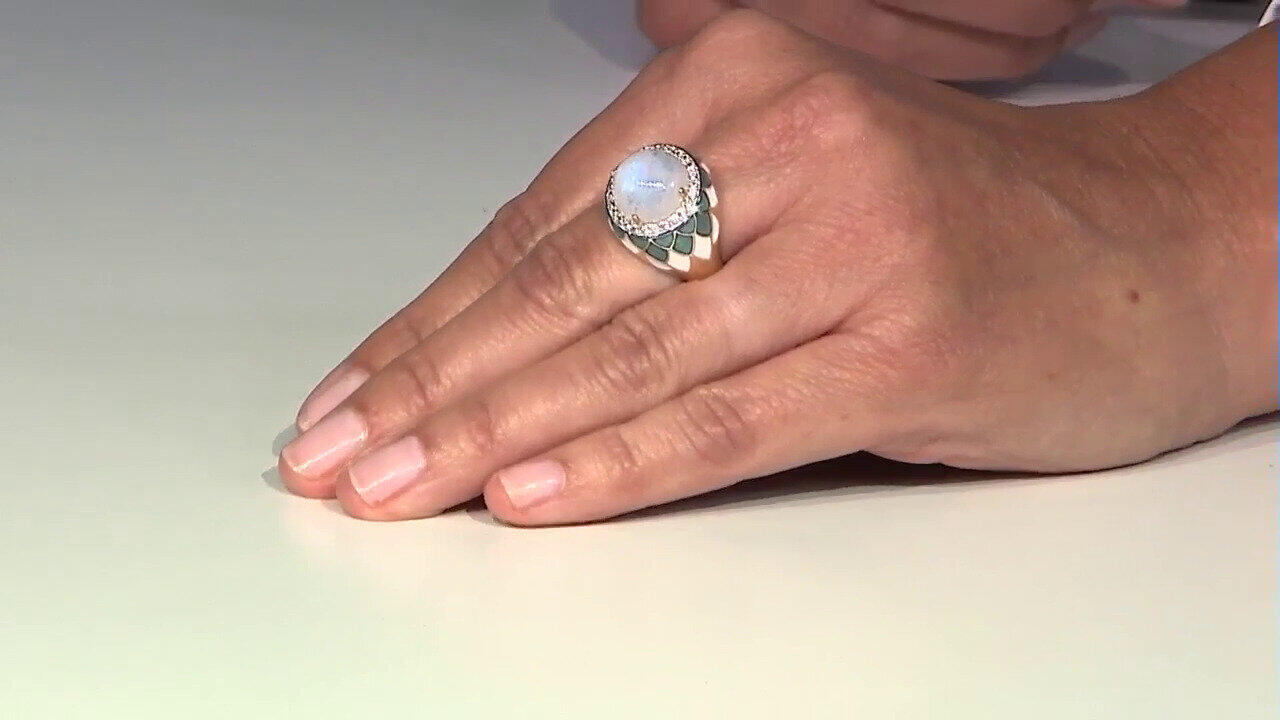 Video Bague en argent et Pierre de Lune arc-en-ciel (Adela Silber)