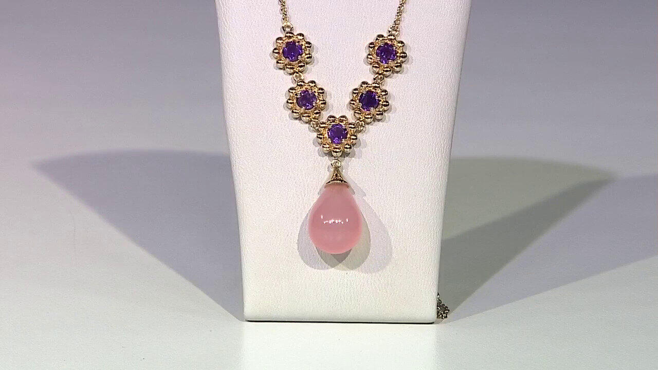 Video Collar en plata con Calcedonia rosa