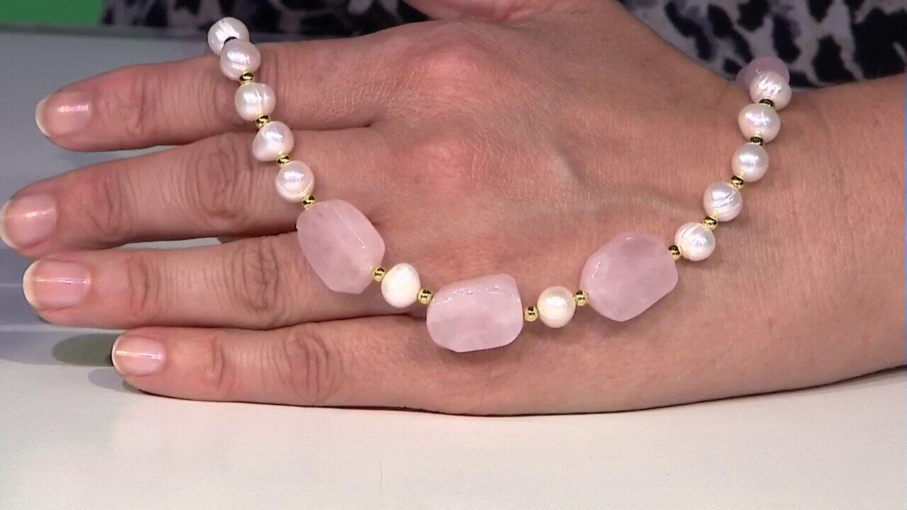 Video Collar en plata con Cuarzo rosa (Riya)