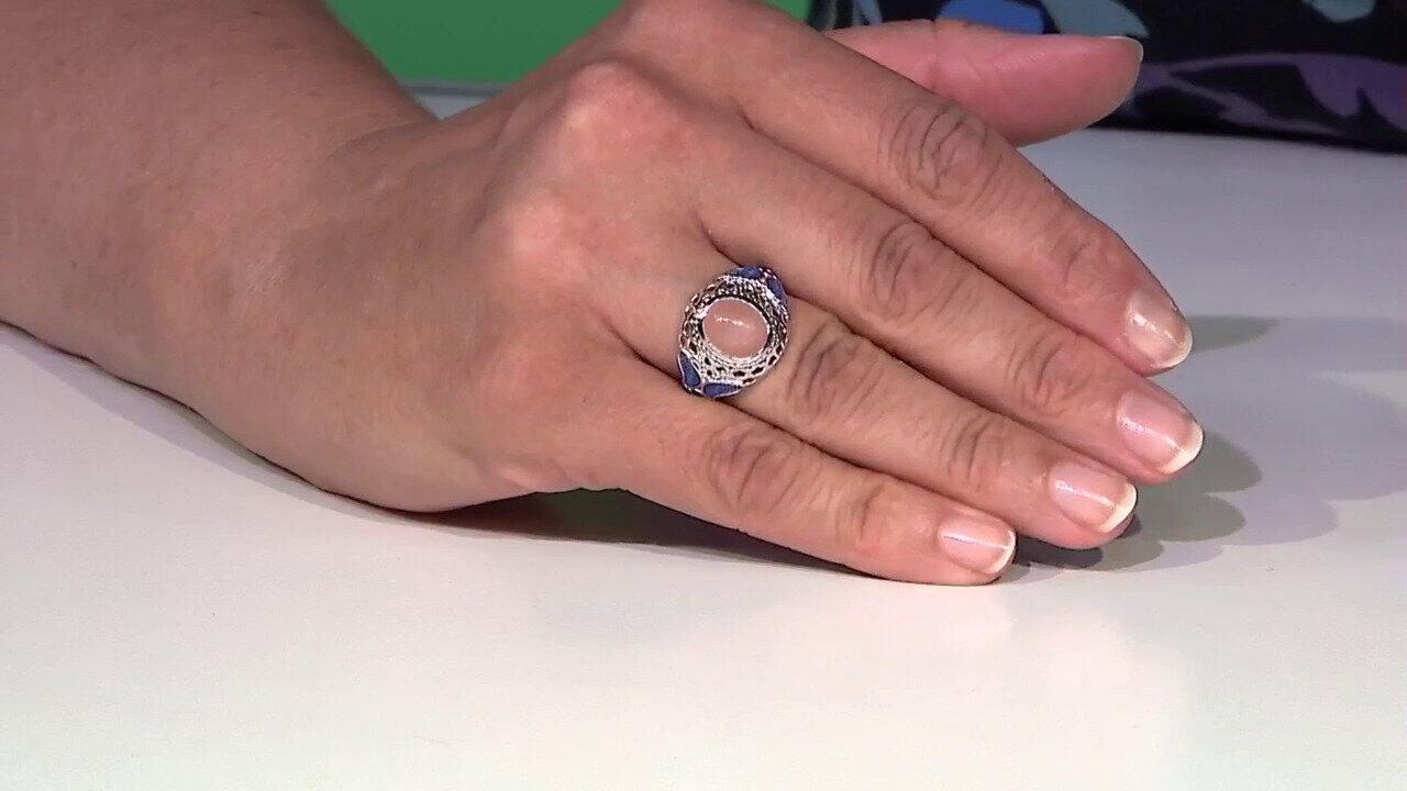 Video Anello in argento con Pietra di Luna Pesca (Adela Silber)