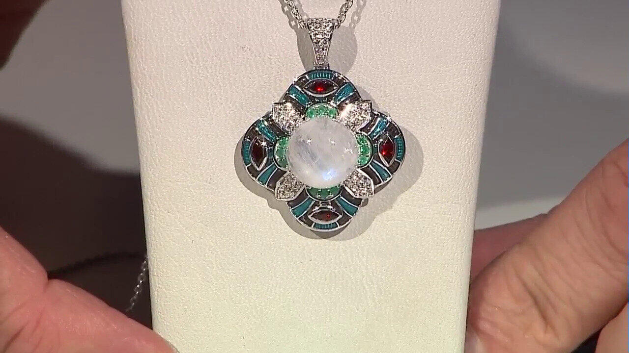 Video Collana in argento con Pietra di Luna Arcobaleno (Adela Silber)