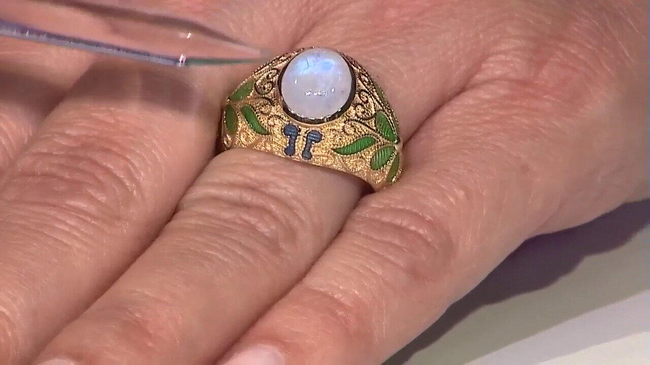 Video Rainbow Moonstone Silver Ring (Adela Silber)