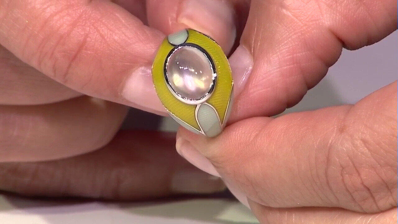 Video Anello in argento con Pietra di Luna Verde (Adela Silber)