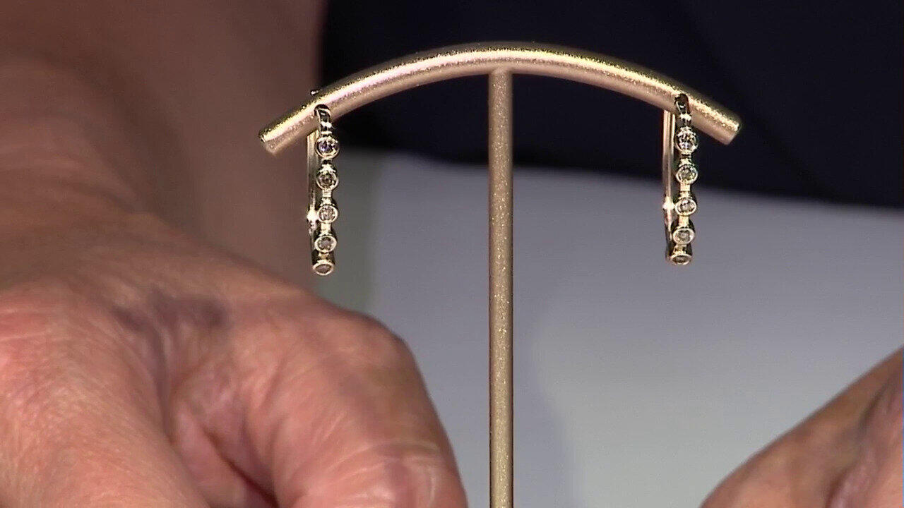 Video 9K SI1 Champagne Diamond Gold Earrings