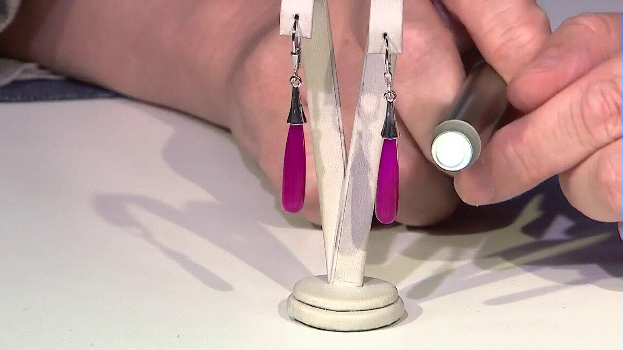 Video Pink Onyx Silver Earrings (MONOSONO COLLECTION)