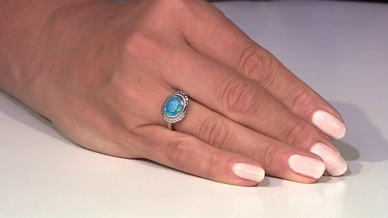 Video Anello in argento con Opale Blu dell'Etiopia