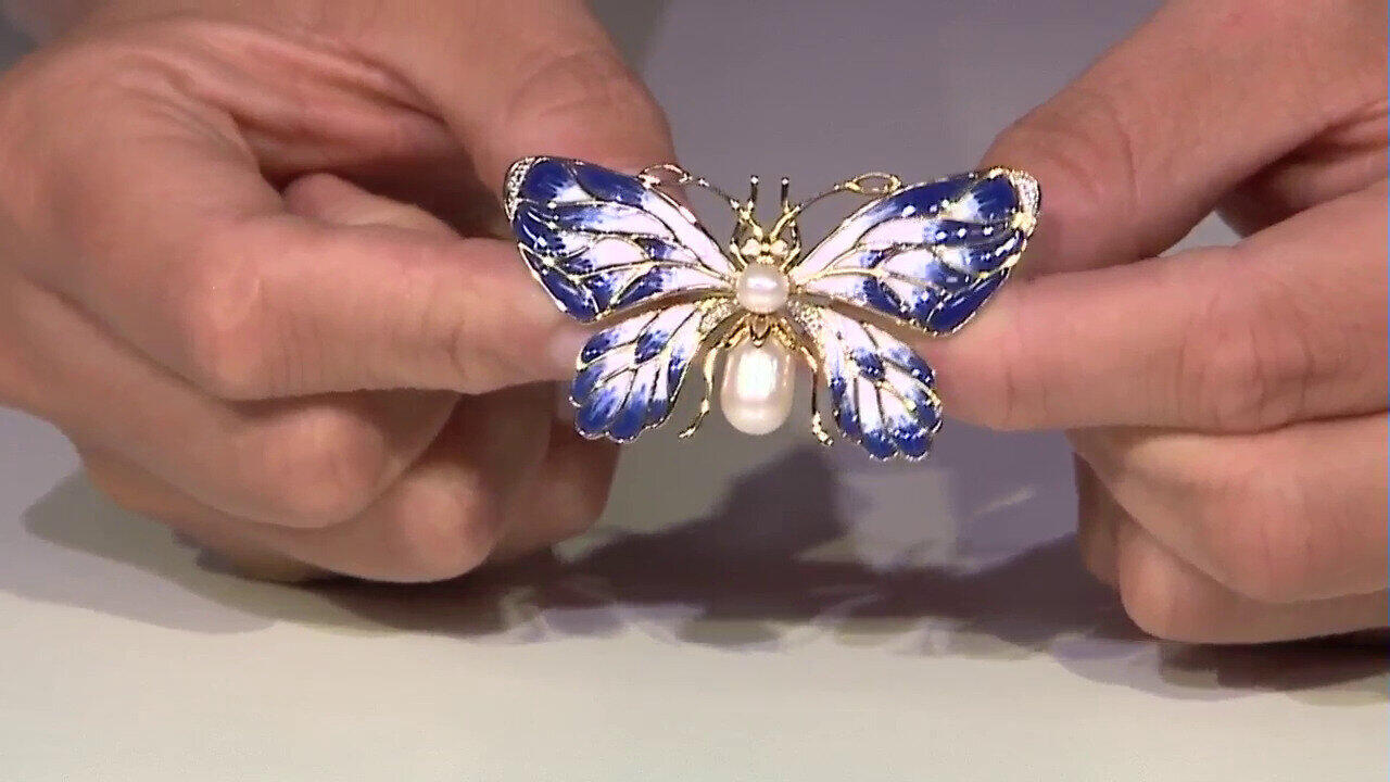 Video Zilveren broche met een Witte zoetwater kweekparel (TPC)